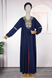 Red Casual Print Contrast V Neck Long Plus Size Dresses