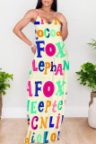 Apricot Sexy Letter Print Pocket Contrast O Neck Printed Dresses