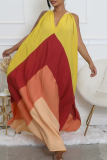 Yellow Red Casual Slit V Neck Long Dresses