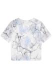 Gray White Casual Camouflage Print Flowers O Neck T-Shirts