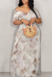 Light Gray Casual Floral Print Pocket V Neck Printed Dresses