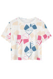 Gray White Casual Camouflage Print Flowers O Neck T-Shirts