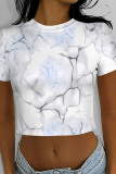 Gray White Casual Camouflage Print Flowers O Neck T-Shirts