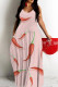 Light Pink Sexy Graffiti Print Pocket Contrast O Neck Printed Dresses