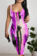 Purple Sexy Striped Print Contrast U Neck Printed Dresses