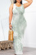 Light Green Casual Floral Print Contrast O Neck Printed Dresses
