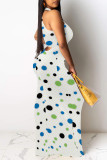 White Casual Polka Dot Print Contrast O Neck Printed Dresses