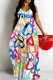 Multicolor Sexy Flowers Heart Shaped Leaf Print Pocket Contrast O Neck Printed Dresses