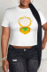 White Yellow Casual Four Leaf Clover Contrast O Neck T-Shirts