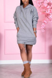 Army Green Fashion Casual Solid Basic Hooded Collar Long Sleeve Dress Dresses