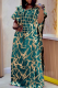 Green Elegant Print Patchwork Asymmetrical Collar Long Dresses