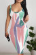 White Sexy Striped Print Contrast U Neck Printed Dresses