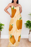 Fluorescent Green Sexy Graffiti Print Pocket Contrast O Neck Printed Dresses