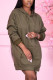 Army Green Fashion Casual Solid Basic Hooded Collar Long Sleeve Dress Dresses