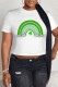 White Blue Casual Four Leaf Clover Contrast O Neck T-Shirts