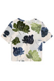 Gray White Casual Camouflage Print Flowers O Neck T-Shirts