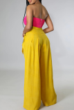 Yellow Casual Solid Color Pocket Strap Design Zipper Loose Patchwork Bottoms