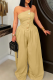Khaki Casual Solid Color Buckle Strapless Loose Jumpsuits
