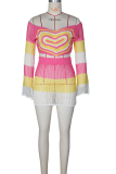 Rose Red Sexy Heart Shaped Off Shoulder Long Sleeve Two Pieces