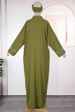Army Green Casual Solid Color Hot Drill V Neck Long Dresses