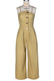 Army Green Casual Solid Color Buckle Strapless Loose Jumpsuits