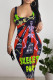 Black Sexy Graffiti Print Contrast U Neck Printed Dresses