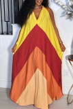 Yellow Red Casual Slit V Neck Long Dresses