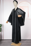 Baby Blue Casual Solid Color Hot Drill V Neck Long Dresses
