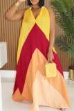 Yellow Red Casual Slit V Neck Long Dresses