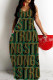 Dark Green Sexy Letter Print Pocket Contrast O Neck Printed Dresses