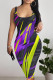 Black Sexy Striped Print Contrast U Neck Printed Dresses