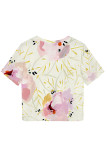Gray White Casual Camouflage Print Flowers O Neck T-Shirts