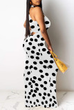White Casual Polka Dot Print Contrast O Neck Printed Dresses