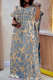 Light Blue Elegant Print Patchwork Asymmetrical Collar Long Dresses