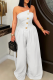 White Casual Solid Color Buckle Strapless Loose Jumpsuits
