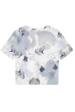 Gray White Casual Camouflage Print Flowers O Neck T-Shirts