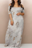 Light Gray Casual Floral Print Pocket V Neck Printed Dresses