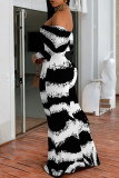 Beige Sexy Zebra Print Print Contrast Off Shoulder Printed Dresses
