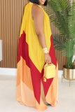 Yellow Red Casual Slit V Neck Long Dresses