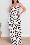 Malachite Green Casual Polka Dot Print Pocket Contrast O Neck Printed Dresses
