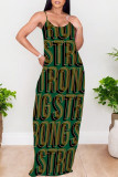 Apricot Sexy Letter Print Pocket Contrast O Neck Printed Dresses