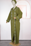 Army Green Casual Solid Color Hot Drill V Neck Long Dresses