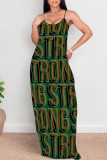 Apricot Sexy Letter Print Pocket Contrast O Neck Printed Dresses