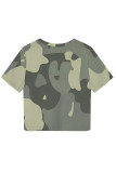 Gray White Casual Camouflage Print Flowers O Neck T-Shirts
