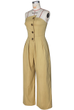 Army Green Casual Solid Color Buckle Strapless Loose Jumpsuits