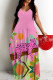 Pink Sexy Cartoon Print Pocket Contrast O Neck Printed Dresses