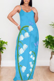 Pink Sexy Cartoon Print Pocket Contrast O Neck Printed Dresses