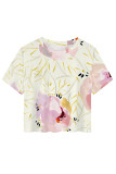 Gray White Casual Camouflage Print Flowers O Neck T-Shirts