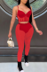 Red Sexy Solid Color Patchwork Spaghetti Strap Sleeveless Two Pieces