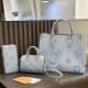 Blue Casual Letters Gradient Patchwork Zipper Bags